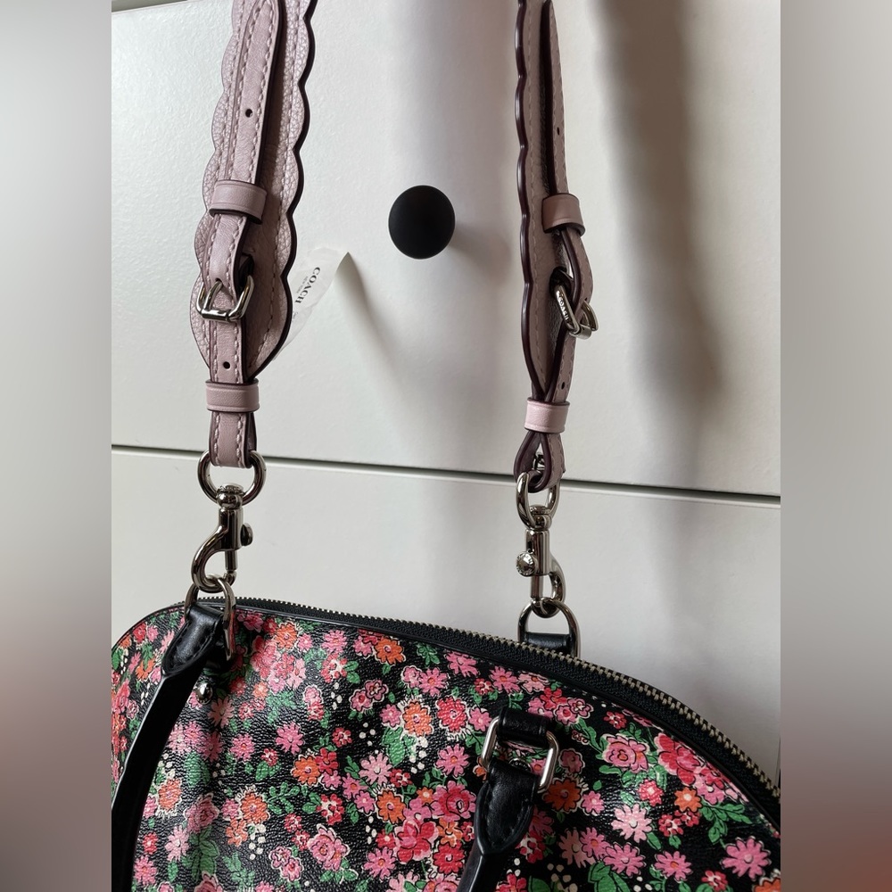 Coach Sierra Posey Cluster Floral Satchel, Wallet & Pink Wide Scallop Edge Strap - Picture 7 of 17